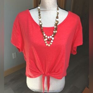 SO Sheer Floral Back Boho Bright Coral Crop Festival Top Size XL